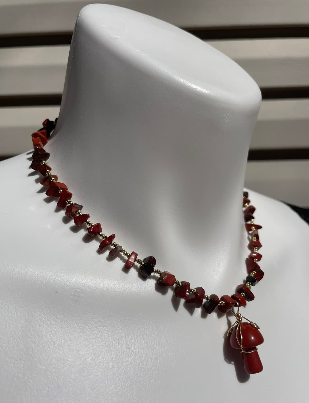 Red Jasper Mushroom Necklace detail 2