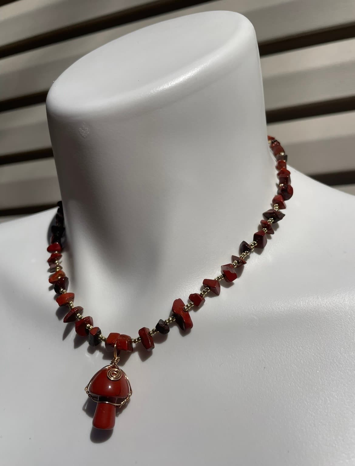 Red Jasper Mushroom Necklace detail 1