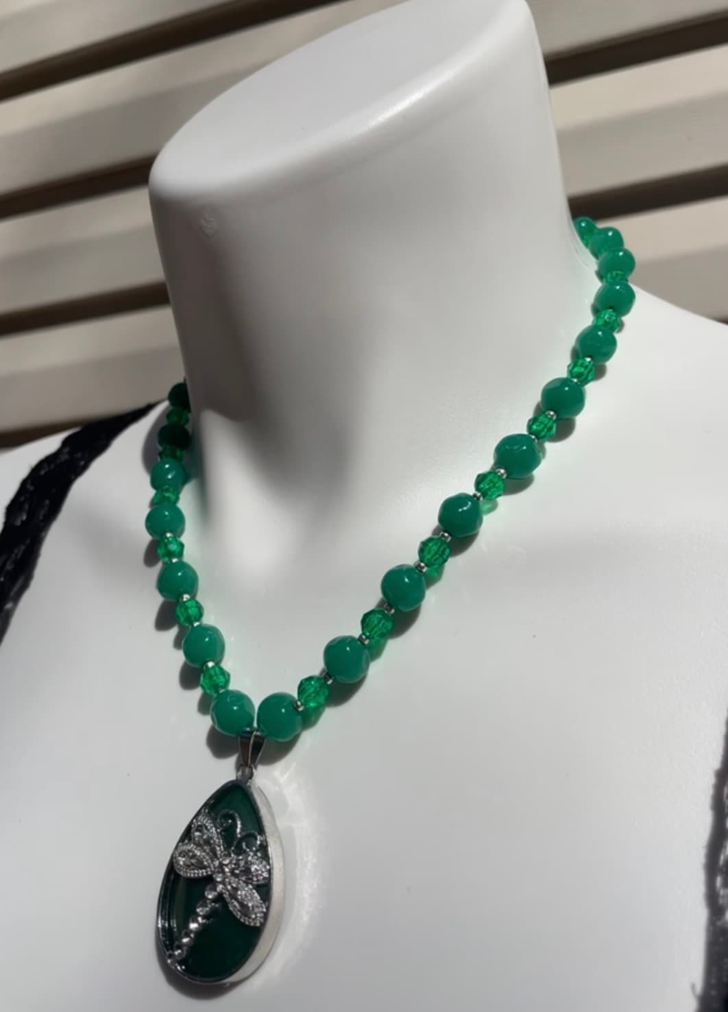 Green Aventurine Dragonfly Necklace detail 2