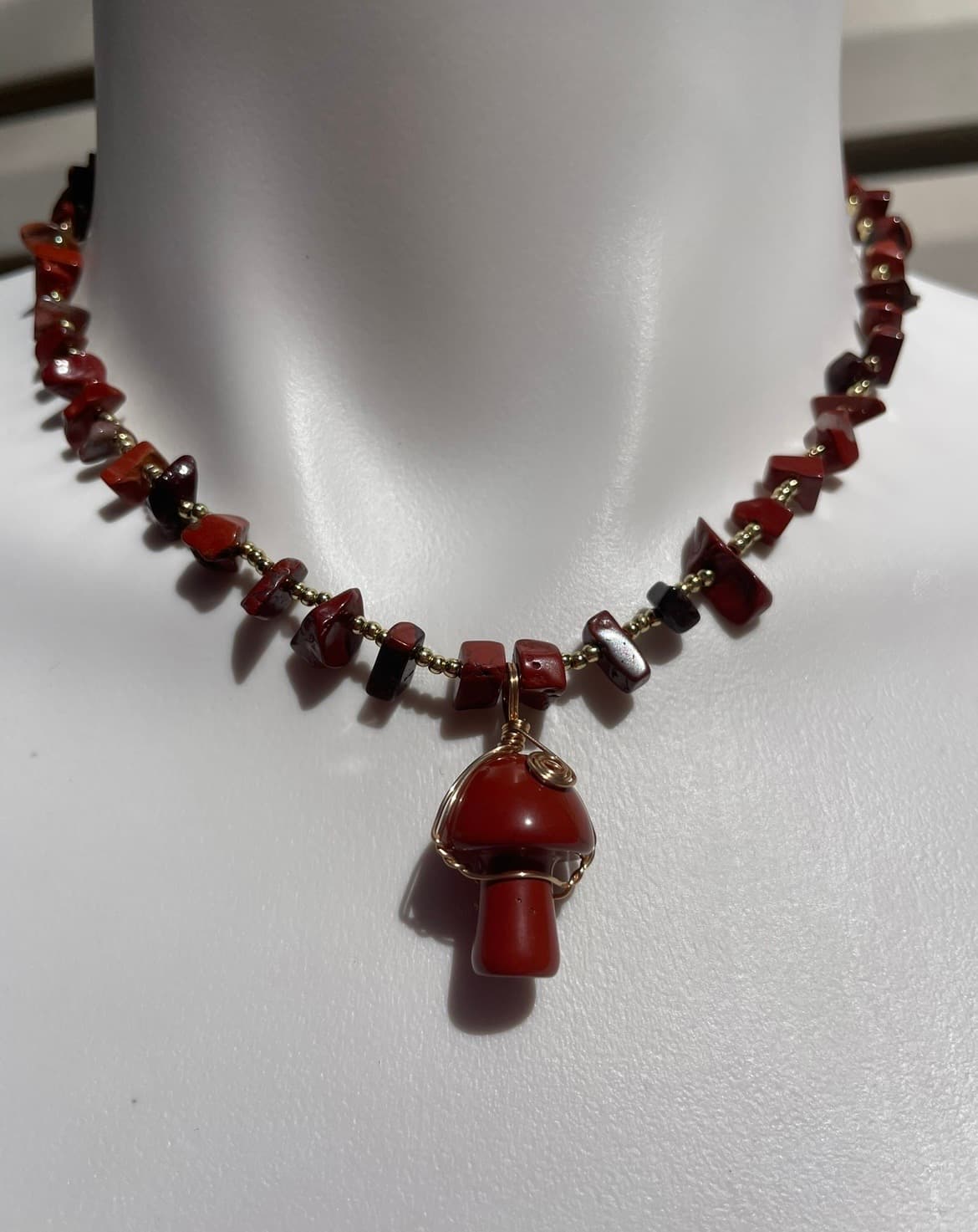 Red Jasper Mushroom Necklace detail 3