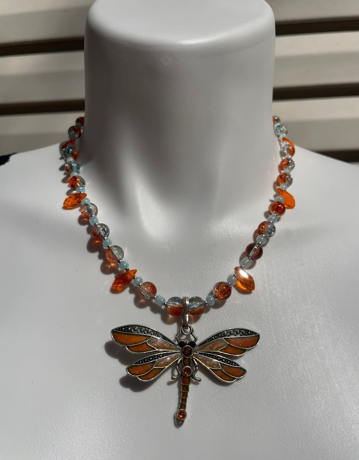 Orange Dragonfly Necklace