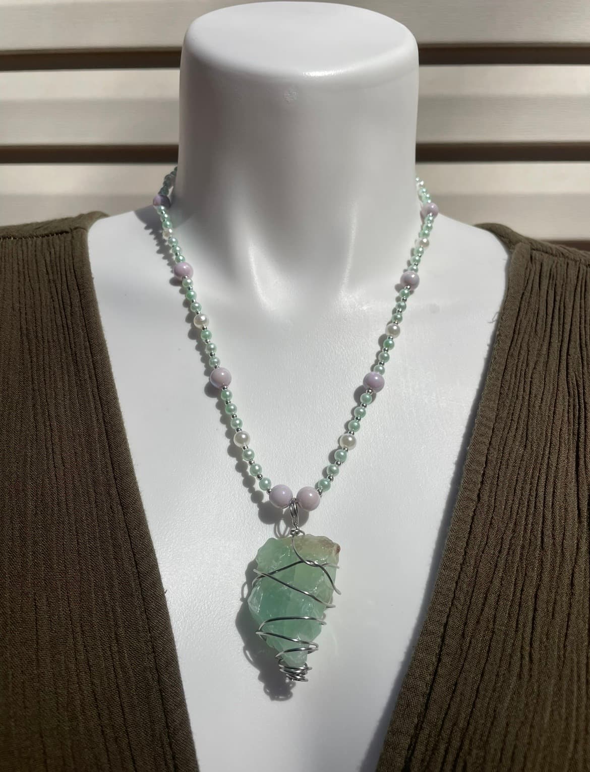 Green Calcite Crystal Necklace