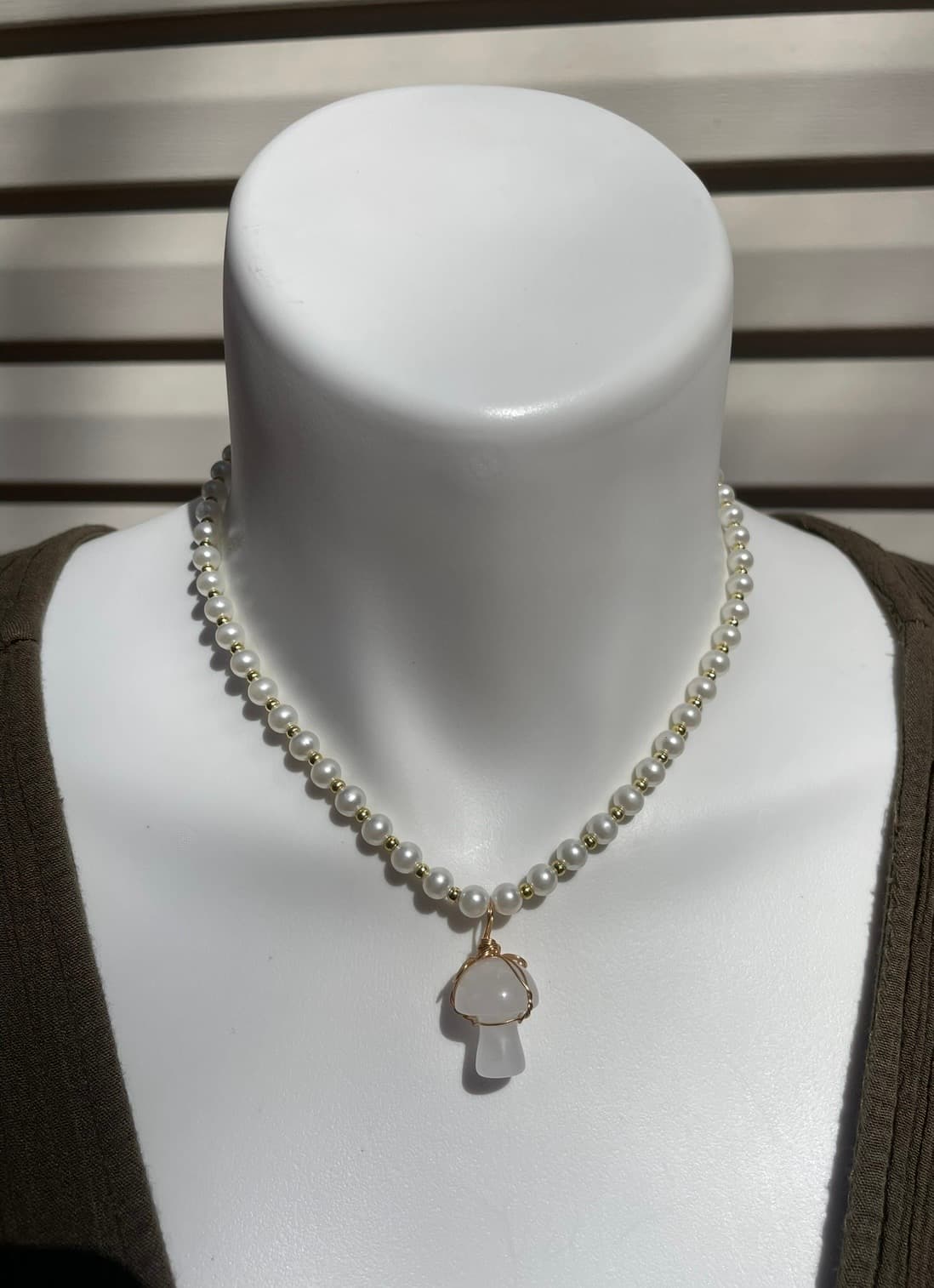 Moonstone and Pearls Mushroom Necklace