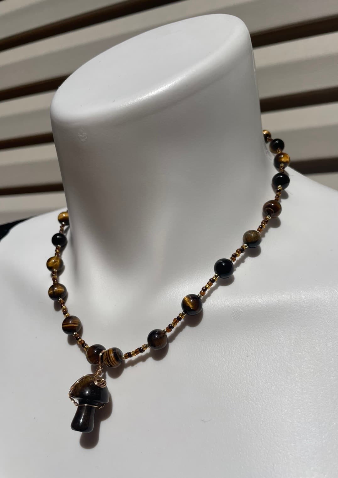 Tigers Eye Mushroom Necklace detail 2