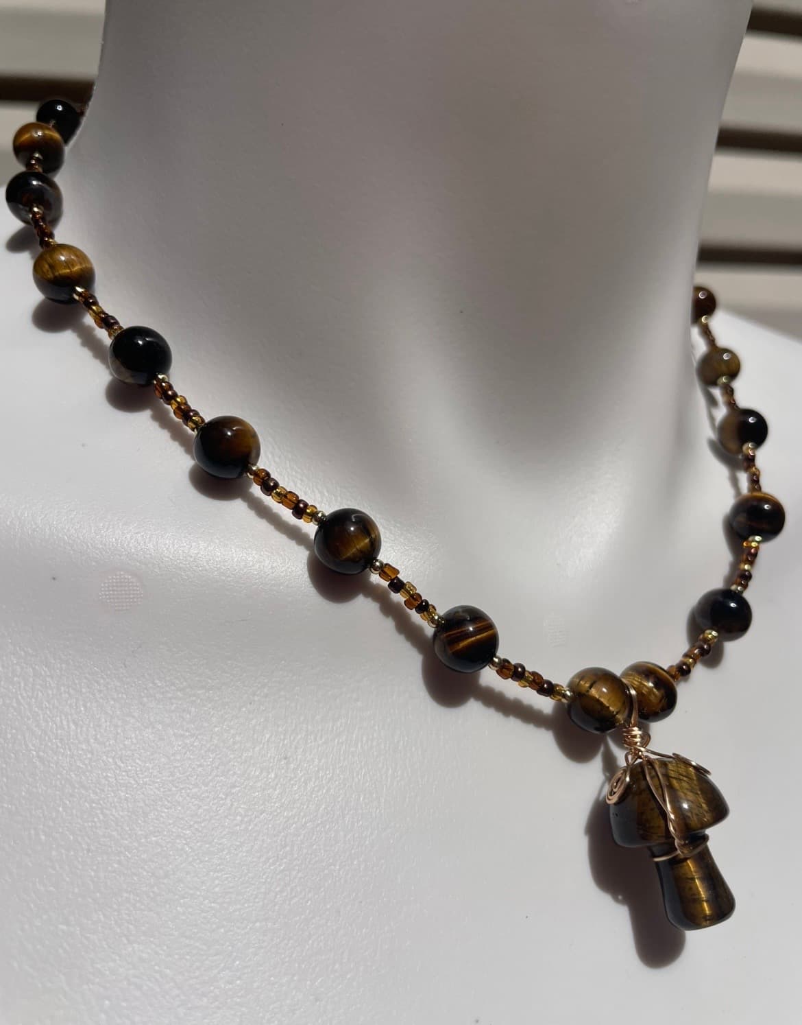 Tigers Eye Mushroom Necklace detail 1