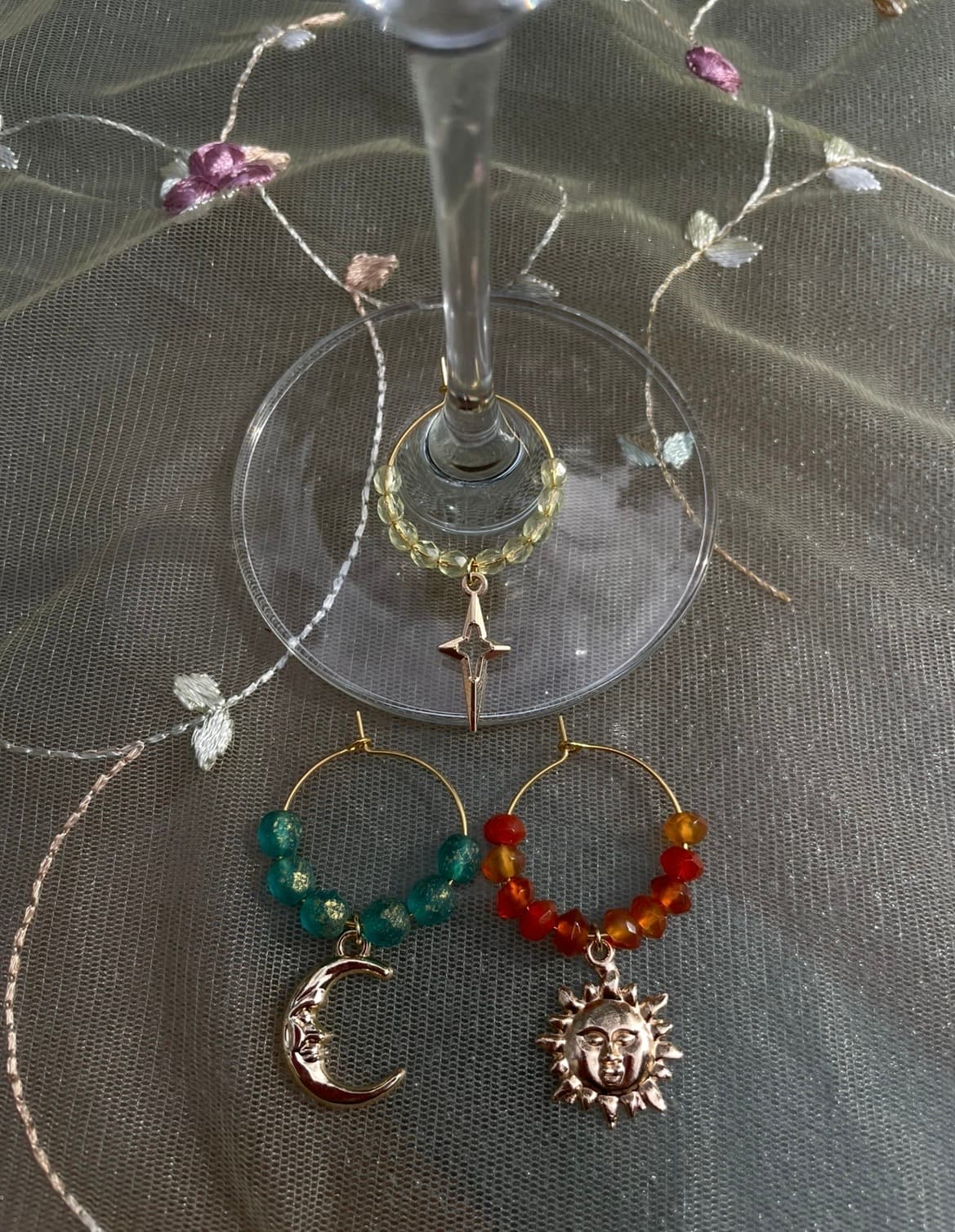 Sun, Moon, and Star Wine Charms