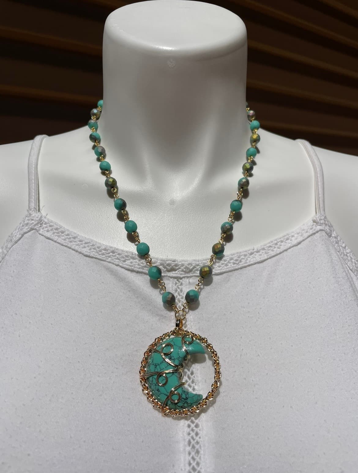 Wire-Wrapped Turquoise Crescent Necklace