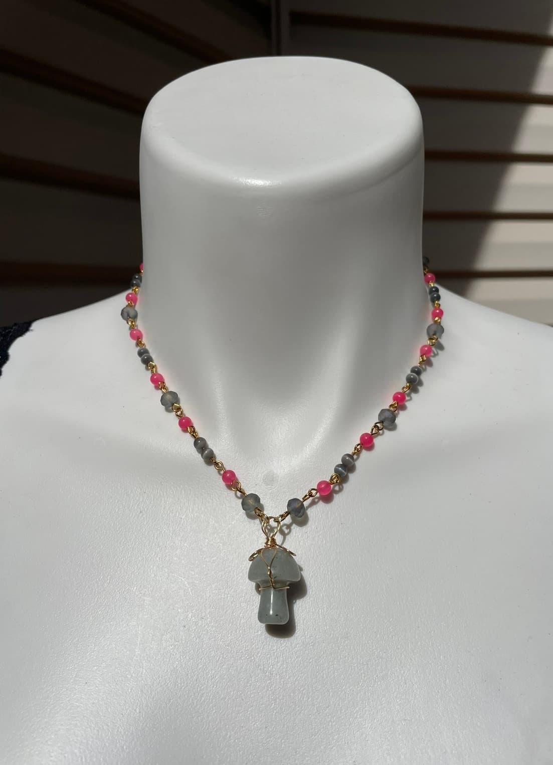 Gray Fluorite Crystal Mushroom Necklace