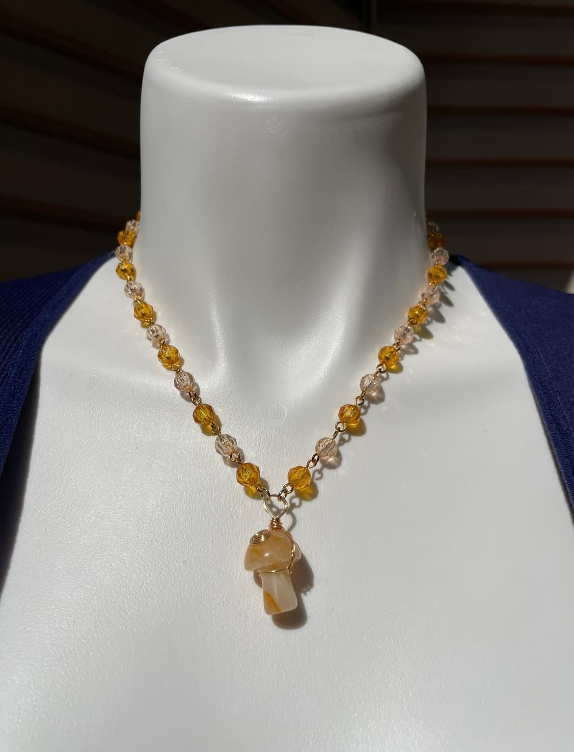 Yellow Calcite Mushroom Necklace